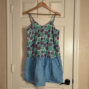 J. Crew Floral Print Spaghetti Strap Top with Blue Stripe Ruffle